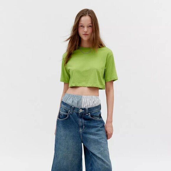 NWT Urban Outfitters BDG Boyfriend Lime Green Cropped Boxy Tee - Picture 3 of 5